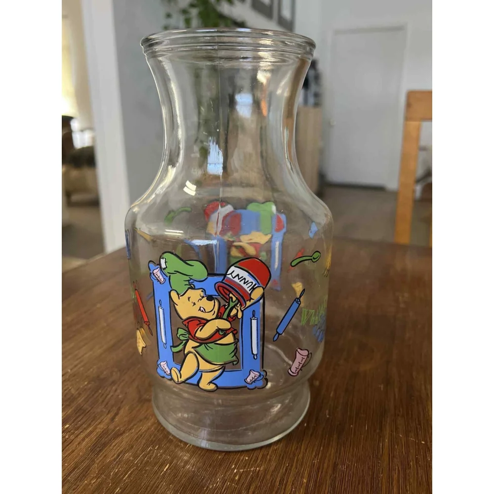 Vintage Winnie The Pooh Glass Carafe Pitcher No Lid EUC Whats Cooking Kitchen Ex